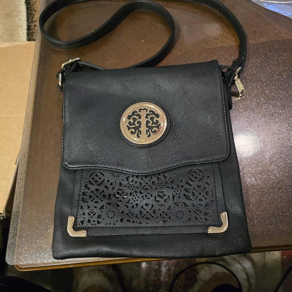 Black Leather Crossbody Bag 11"×9"